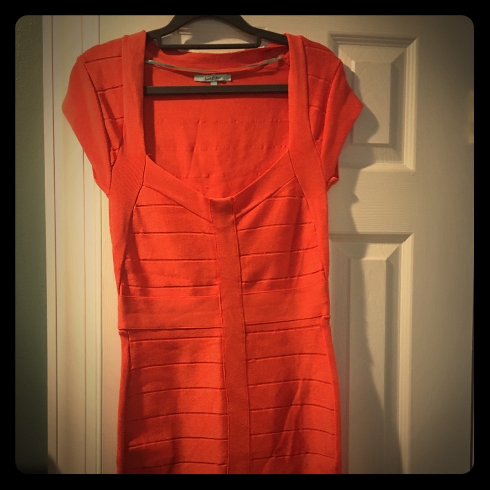 La Cite orange/salmon bandage dress. Size small